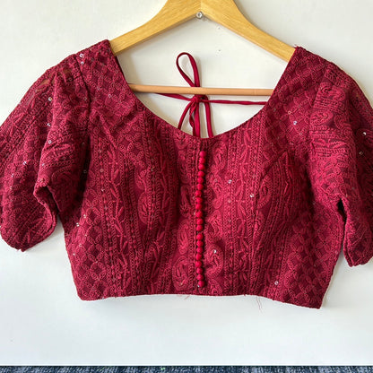 Lucknowi Half Sleeve Blouse in Magenta