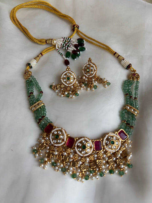 Kundan and Green Beads Choker Set