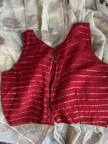Viscose Saree in White and Red