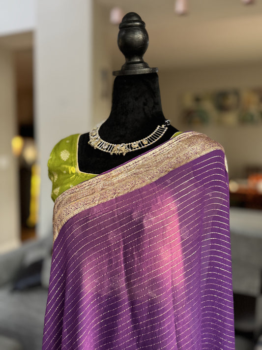 Viscose Saree in Purple and Green