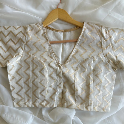 Offwhite Chanderi blouse with Golden Waves