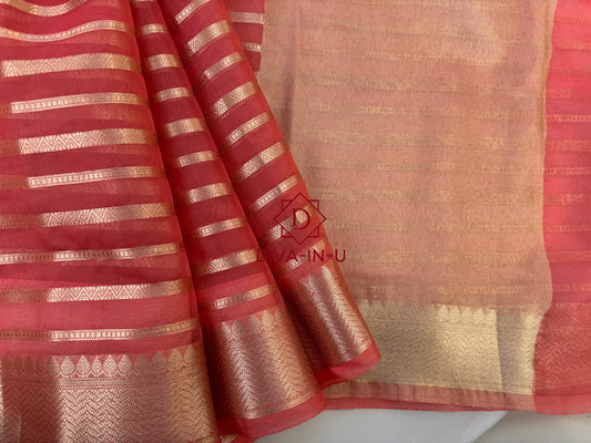 Kora Banarasi Saree - Peach