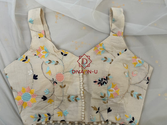 Offwhite Blouse with Multicolor Spring Bloom Threadword