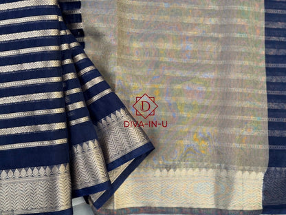 Kora Banarasi Saree - Navy