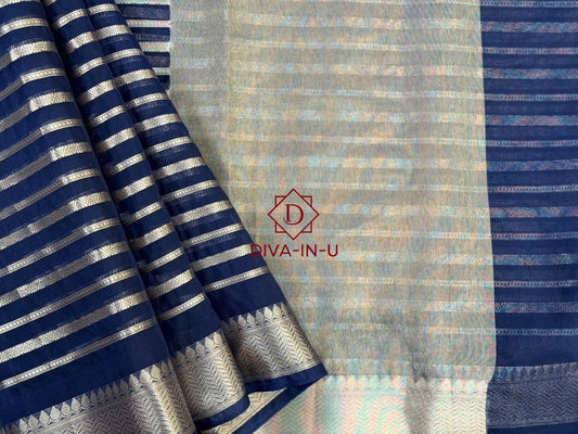 Kora Banarasi Saree - Navy