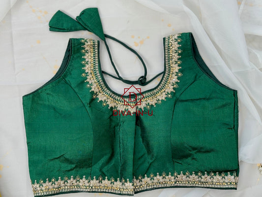 Forest Green Blouse with Gold Threadwork