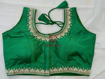Forest Green Blouse with Gold Threadwork