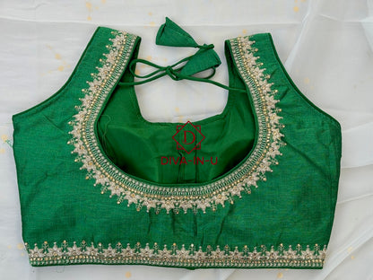Forest Green Blouse with Gold Threadwork