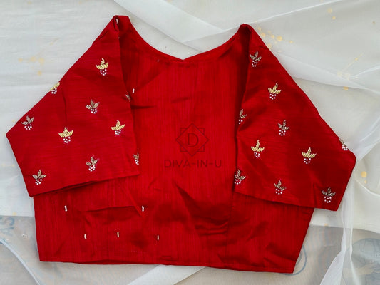 Scarlet Red blouse with Beaded Flowers
