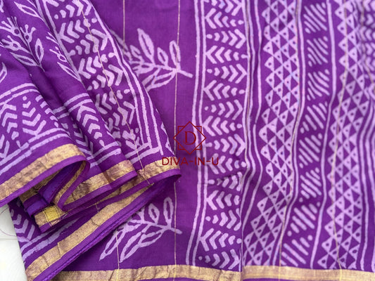 Purple Maheswari Handblock Print Saree