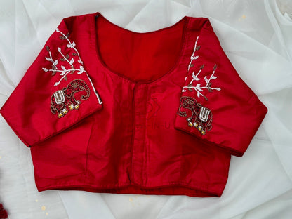 Wine blouse with beaded elephants