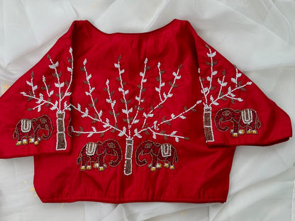 Wine blouse with beaded elephants