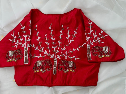Wine blouse with beaded elephants