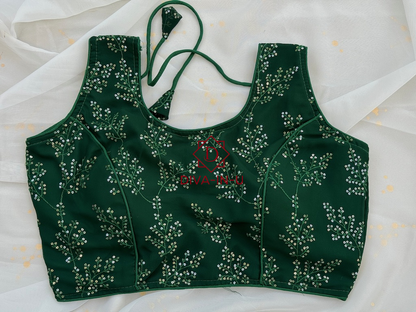 Green Sequins  Embroidery Sleeveless Blouse