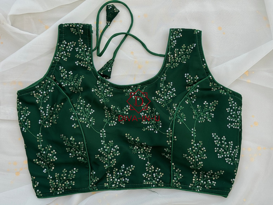 Green Sequins  Embroidery Sleeveless Blouse