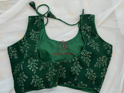 Green Sequins  Embroidery Sleeveless Blouse