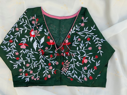 Myrtle Green floral embroidery blouse