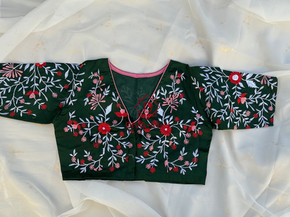 Myrtle Green floral embroidery blouse