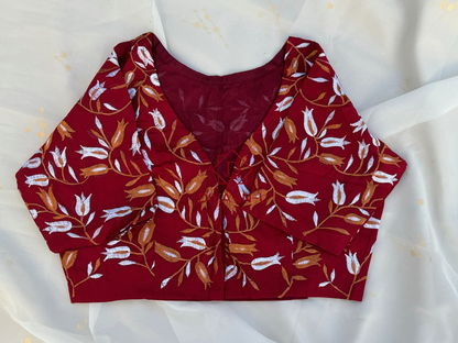 Maroon floral embroidery blouse