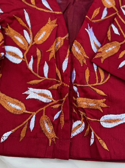 Maroon floral embroidery blouse