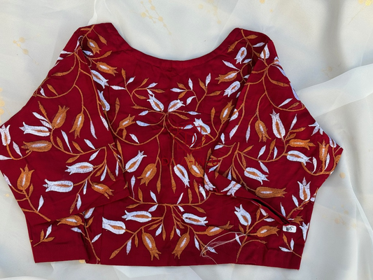 Maroon floral embroidery blouse