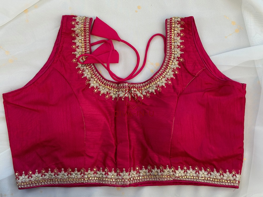Pink Blouse with Gold Threadwork
