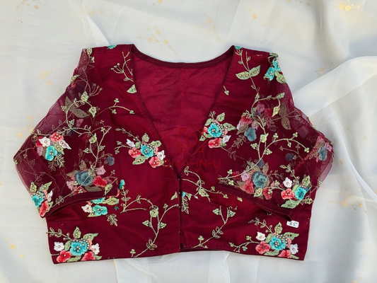 Maroon blouse with Floral Embroidery