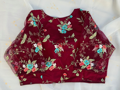 Maroon blouse with Floral Embroidery