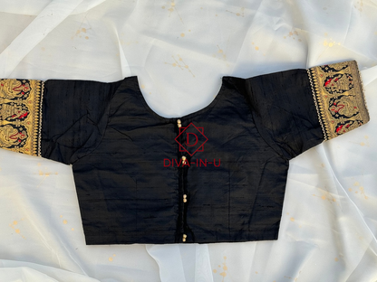 Black Blouse with Banarasi Pink Border