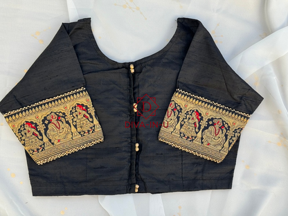 Black Blouse with Banarasi Pink Border