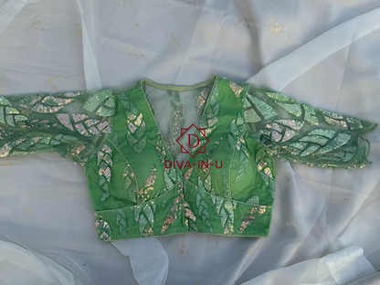 Radiant Glow: The Fluorescent Green Shimmer Blouse