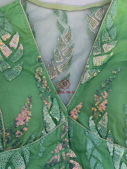 Radiant Glow: The Fluorescent Green Shimmer Blouse