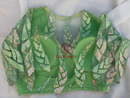 Radiant Glow: The Fluorescent Green Shimmer Blouse