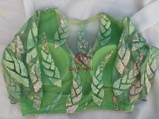 Radiant Glow: The Fluorescent Green Shimmer Blouse