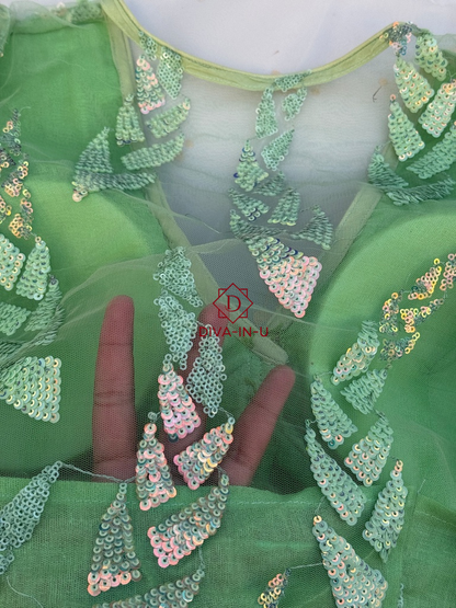 Radiant Glow: The Fluorescent Green Shimmer Blouse