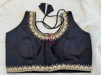 Forest Green Blouse with Gold Threadwork