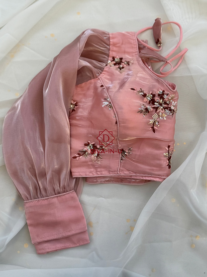 Jimmy Chu Designer Blouse with Puff Sleeves - Pink