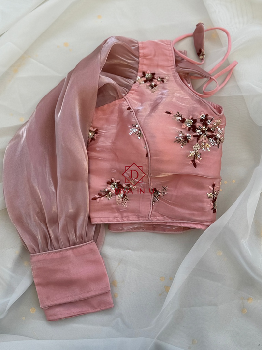 Jimmy Chu Designer Blouse with Puff Sleeves - Pink