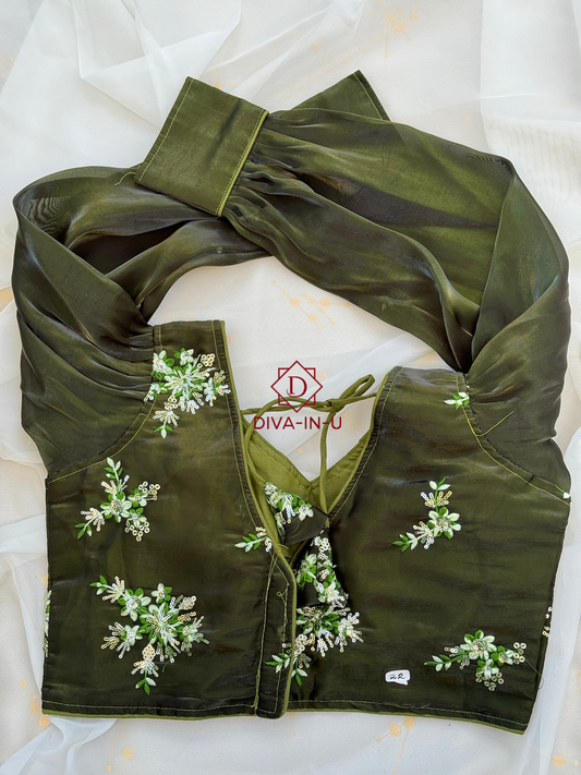 Jimmy Chu Designer Blouse with Puff Sleeves - Green