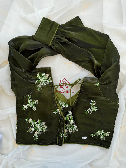 Jimmy Chu Designer Blouse with Puff Sleeves - Green