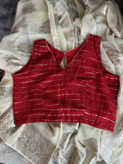 Viscose Saree in White and Red