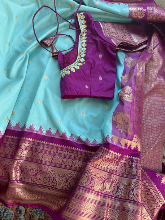 Semi Gadwal Saree in Blue