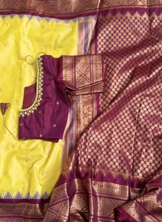 Soft Gadwal Saree in Mango Yellow with Big Border