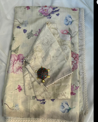 Flowy Lenin Tusser Saree in Pastel Yellow