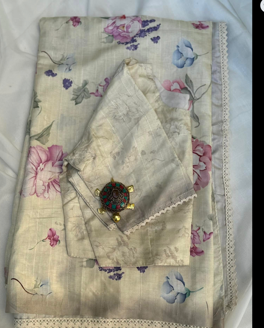 Flowy Lenin Tusser Saree in Pastel Yellow