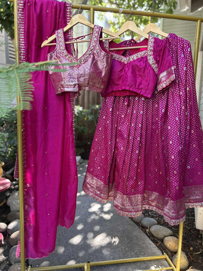 Magenta Banarasi Lehanga with designer Blouse