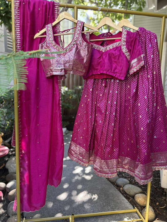 Magenta Banarasi Lehanga with designer Blouse