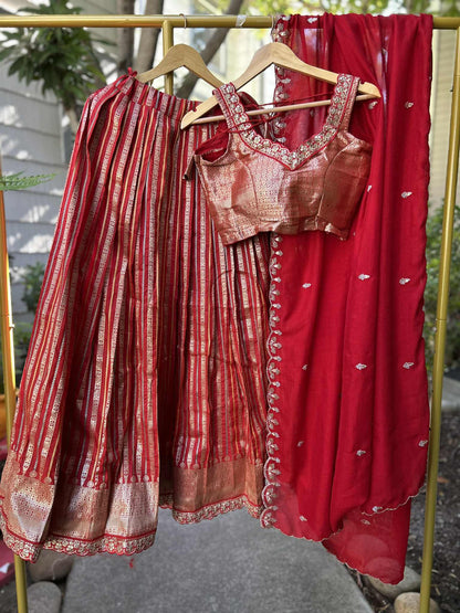 Brickred Designer Lehnaga with fully stitched Blouses
