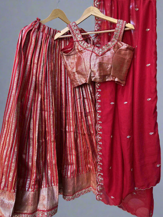 Brickred Designer Lehnaga with fully stitched Blouses