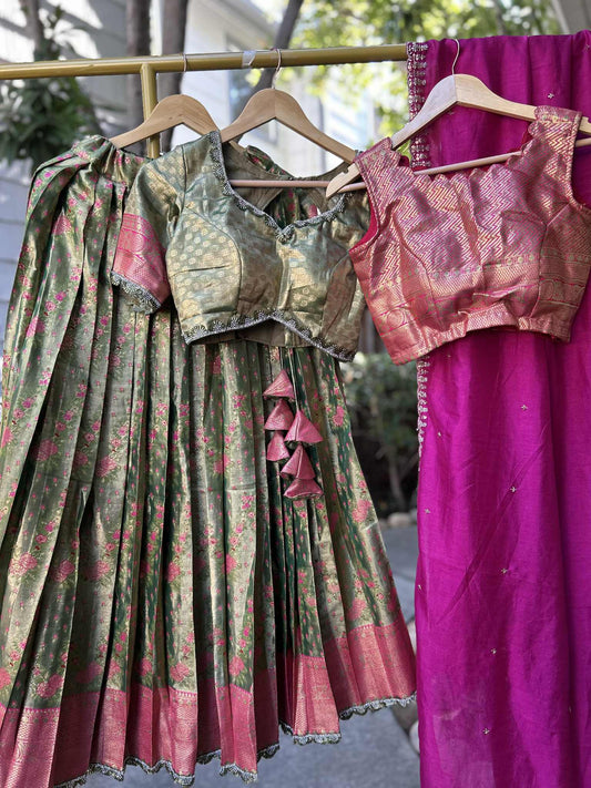 Parrot Green Lehanga with Red Dupatta